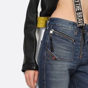 Diesel D-EARLE Moto Zip Pocket Jeans Vintage Y2K Cropped Flare Size 28